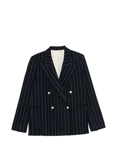 Alysi Wool Striped Double-breasted Jacket In Blue