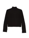 Alysi Wool Mock Neck Cropped Ribbed Sweater In Brown