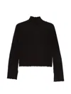 Alysi Wool Mock Neck Cropped Ribbed Sweater In Black