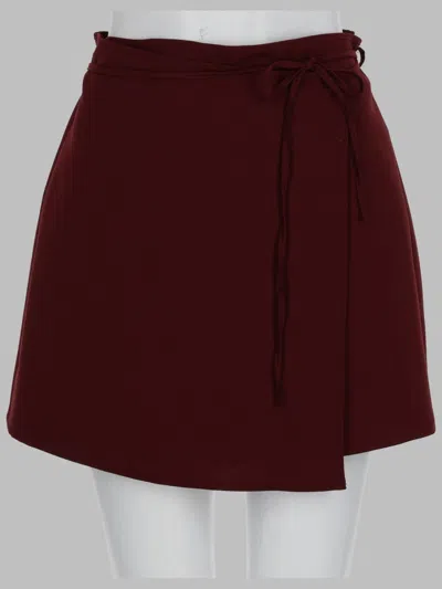 Alysi Asymmetric Hem Skirt Belted Waist Casual In Red