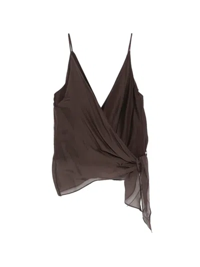 Alysi Wrap-tie Blouse In Brown