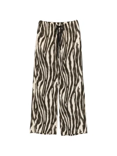Alysi Zebra Pattern Lounge Trousers Elasticated Waistband In Neutral