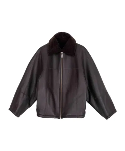Alysi Zip-front Leather Jacket In Black