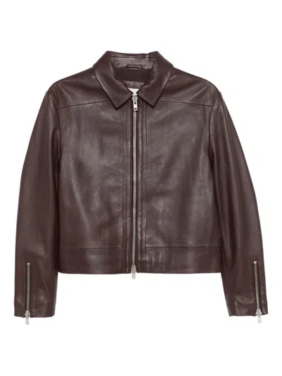 Alysi Zip-up Leather Jacket In Brown