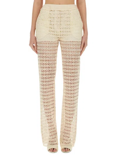 Alysi A Wide-leg Cotton Macramé Pants In Beige