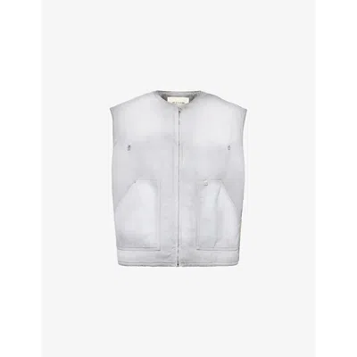 Alyx 1017  9sm Mens Treated White Faded-wash Boxy-fit Cotton-canvas Vest