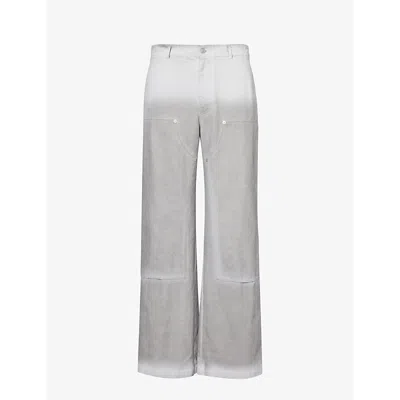 Alyx 1017  9sm Mens Treated White Faded-wash Relaxed-fit Cotton-canvas Trousers