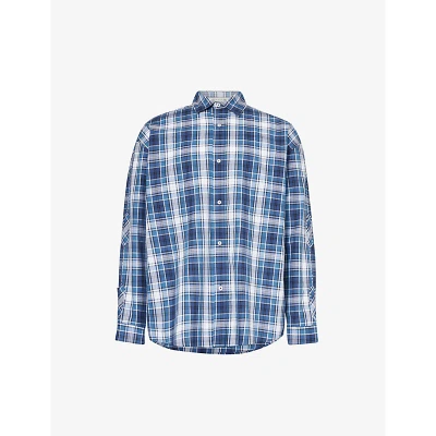 Alyx 1017  9sm Mens Blue Plaid-print Long-sleeve Cotton Shirt