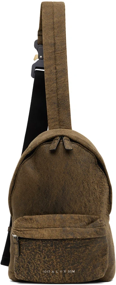 Alyx Brown Treated Leather Crossbody Backpack In Mty0001 Treated Tan
