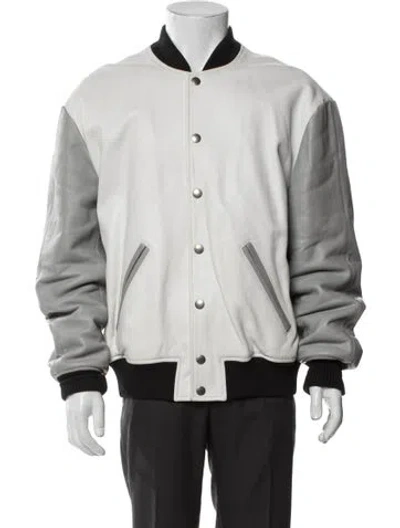 Pre-owned Alyx Lamb Leather Bomber Jacket In White