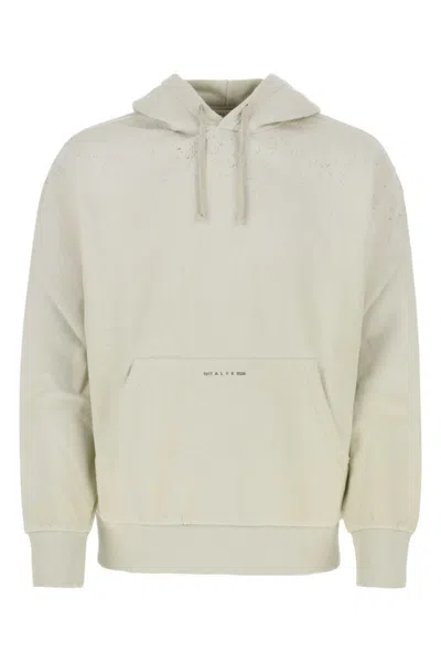 Alyx Distressed Cotton Hoodie With Pouch Pocket In Cream