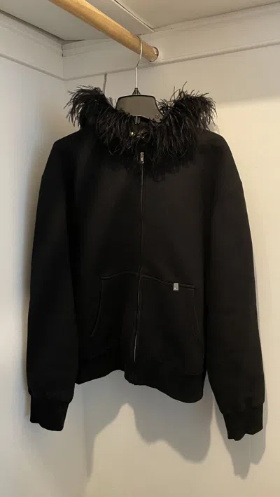 Pre-owned Alyx Ostrich Feather-trimmer Hooded Jacket In Black