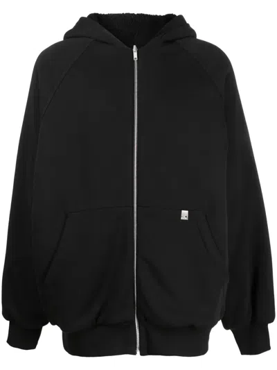 Alyx Cotton Padded Hooded Jacket Ribbed Trims Front Pockets In Black