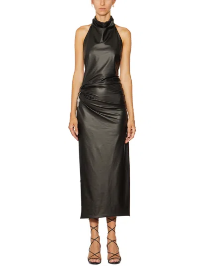 Alyx Stylish Long Dress With High Neck And Metallic Details For Women In Black