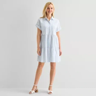 Alyx Womens Short Sleeve Striped Shirt Dress In Blue
