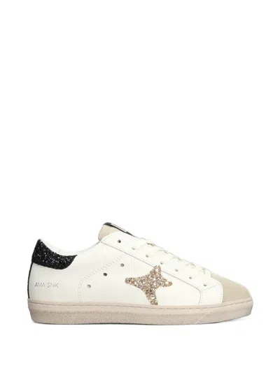 Ama Brand Glitter-embellished Star-patch Sneakers In White