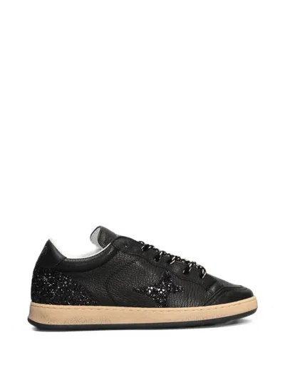 Ama Brand Glitter-patch Leather Low-top Sneakers In Black
