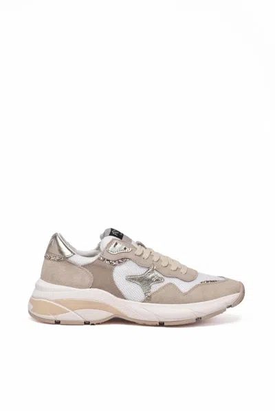 Ama Brand White Taupe Leather Rubber Sneakers In Multi
