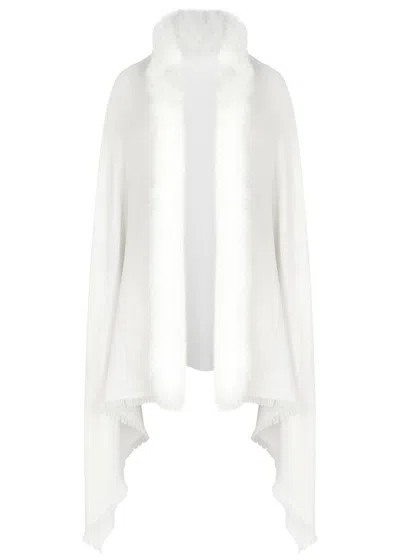 Ama Pure Black Fur-trimmed Wool Scarf In White