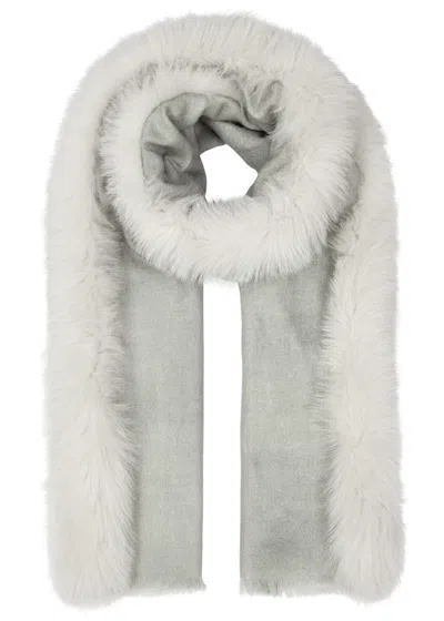 Ama Pure Fur-trimmed Wool Scarf In White