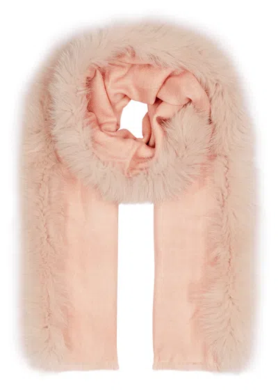 Ama Pure Fur-trimmed Wool Scarf In Pink