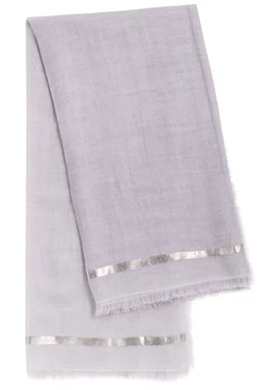 Ama Pure Rigino Metallic-weave Cashmere Scarf In Purple