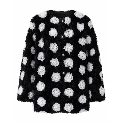 Amaanalux Women's Black / White The Floral Ruffle Jacket, Black In Multi