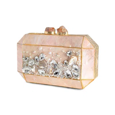 Amaanalux Women's Gold / Rose Gold Mother Of Pearl Gem Clustered Clutch Bag