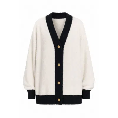 Amaanalux Women's Neutrals / Black Contrasting Detail Border Cardigan Jacket, Cream