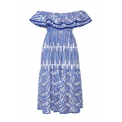 Amaanalux Women's The Broderie Anglaise Ruffle Midi, Blue