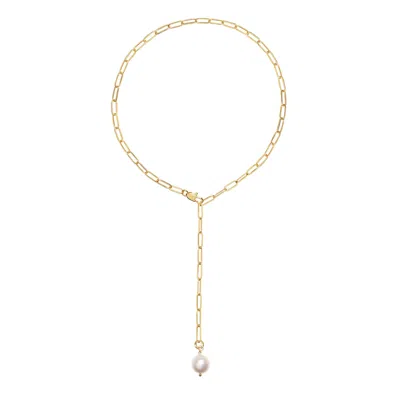 Amadeus Women's Alba Tie Gold Chain Necklace With White Pearl Charm