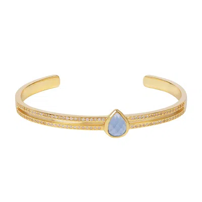 Amadeus Women's Blue / Gold Athena Gold Cuff Bracelet With Blue Chalcedony And Lab Grown Diamonds