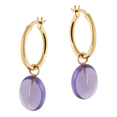 Amadeus Women's Eden Gold Hoop Earrings With Amethyst  Gemstone Charm