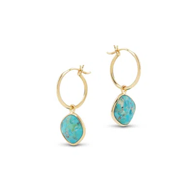 Amadeus Women's Gold / Blue Arizona Turquoise Hoop Earrings