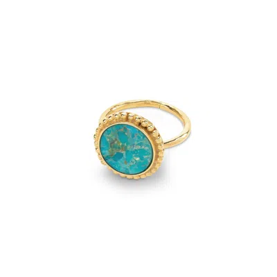 Amadeus Women's Gold / Blue Arizona Turquoise Ring - Size Adjustable In Multi