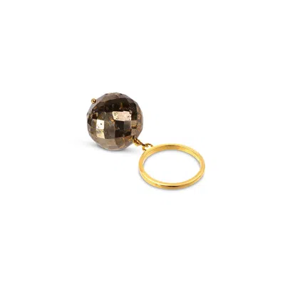 Amadeus Women's Gold / Brown Bubble Pyrite Gold Ring - Adjustable In Multi