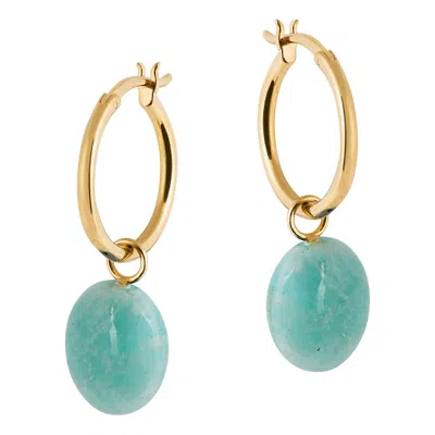 Amadeus Women's Gold / Green Eden Gold Hoop Earrings With Amazonite  Gemstone Charm