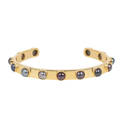 Amadeus Women's Gold / Grey Aurora Gold Cuff Bracelet With Grey Pearls