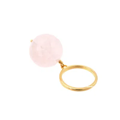 Amadeus Women's Gold / Pink / Purple Bubble Pink Quartz Adjustable Gold Ring In Gray