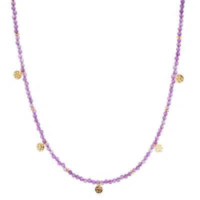 Amadeus Women's Gold / Pink / Purple Eva Amethyst Reversible Necklace With Gold Discs In Gray