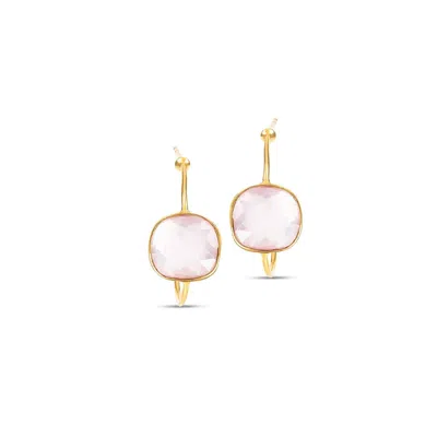 Amadeus Women's Gold / Pink / Purple Sophia Rose Quartz Gold Hoop Earrings