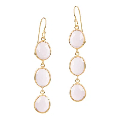 Amadeus Women's Gold / Pink Sophia Triple Pink Quartz Dangle Gold Earrings In Multi