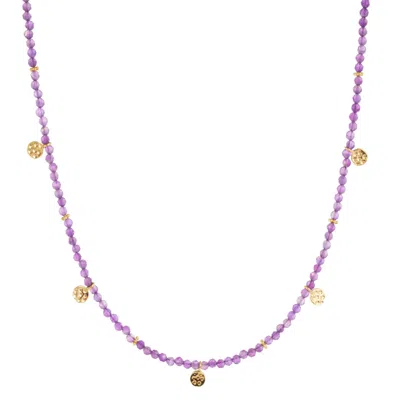 Amadeus Women's Gold / Purple Eva Amethyst Reversible Necklace With Gold Discs In Multi