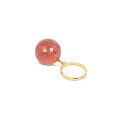 Amadeus Women's Gold / Red Bubble Strawberry Quartz Gold Ring - Adjustable In Multi