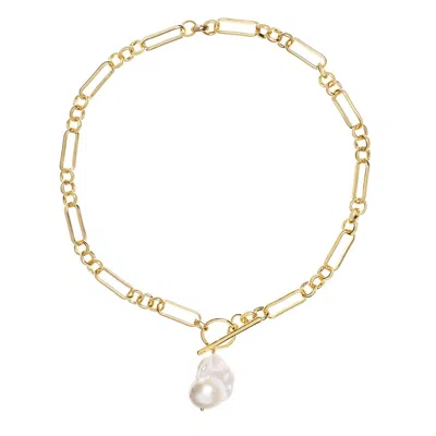 Amadeus Women's Gold / White Alba Chunky Gold Chain Necklace With Large White Keshi Pearl