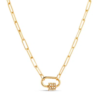 Amadeus Women's Gold / White Daphne Gold Paperclip Necklace With Pearl Carabiner Lock In Multi