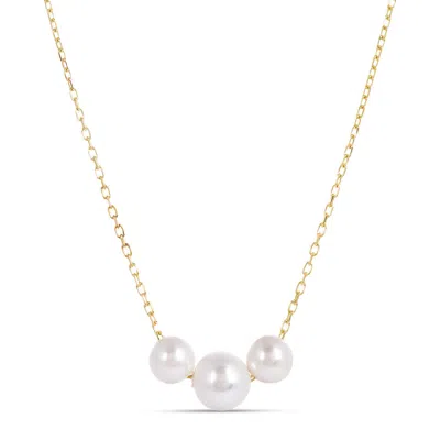 Amadeus Women's Gold / White Laura Gold Chain Necklace With Tripple White Pearls In Gray