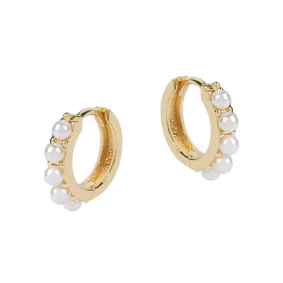 Amadeus Women's Gold / White Laura Mini Hoop Earrings With Pearls