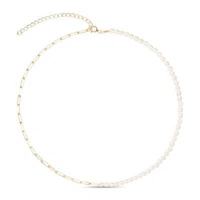 Amadeus Women's Gold / White Laura Mixed Gold Chain & White Pearl Necklace