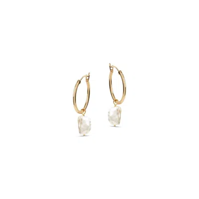 Amadeus Women's Gold / White Venus Gold Hoop Earrings With White Keshi Pearl Charm In Multi